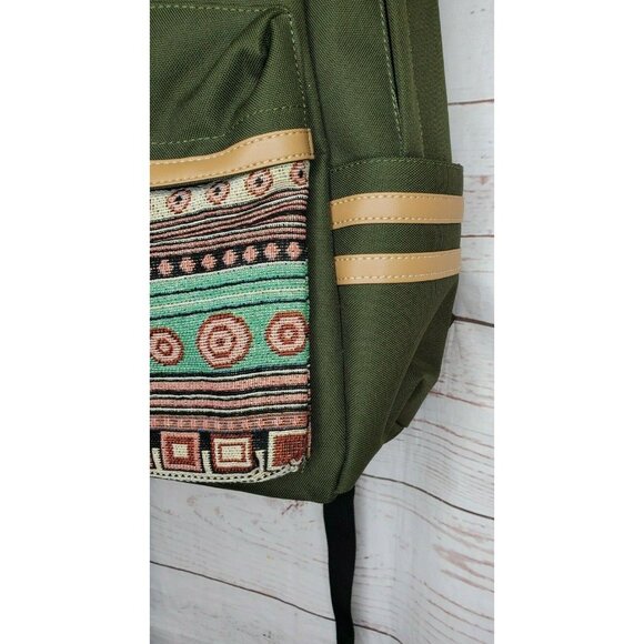 Olive Green Abstract Pocket Design Backpack with Multiple Pockets and Unique Zip - Picture 4 of 10